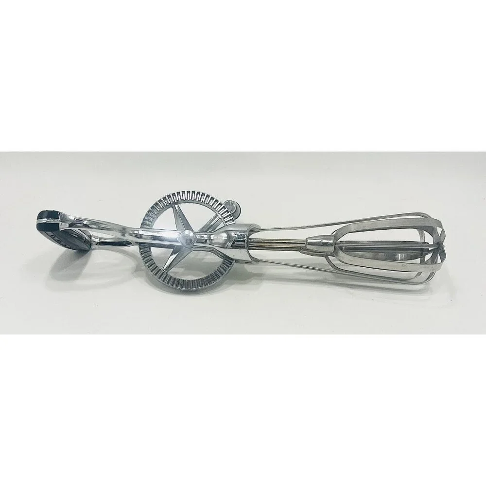 Vintage OEKCOO Stainless Manual Hand Mixer Egg Beater USA Kitchen Baking Black!